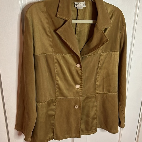 Caren Sport Patchwork Faux Suede Western Button Up Long Sleeve Shirt Top 1X - Picture 4 of 10